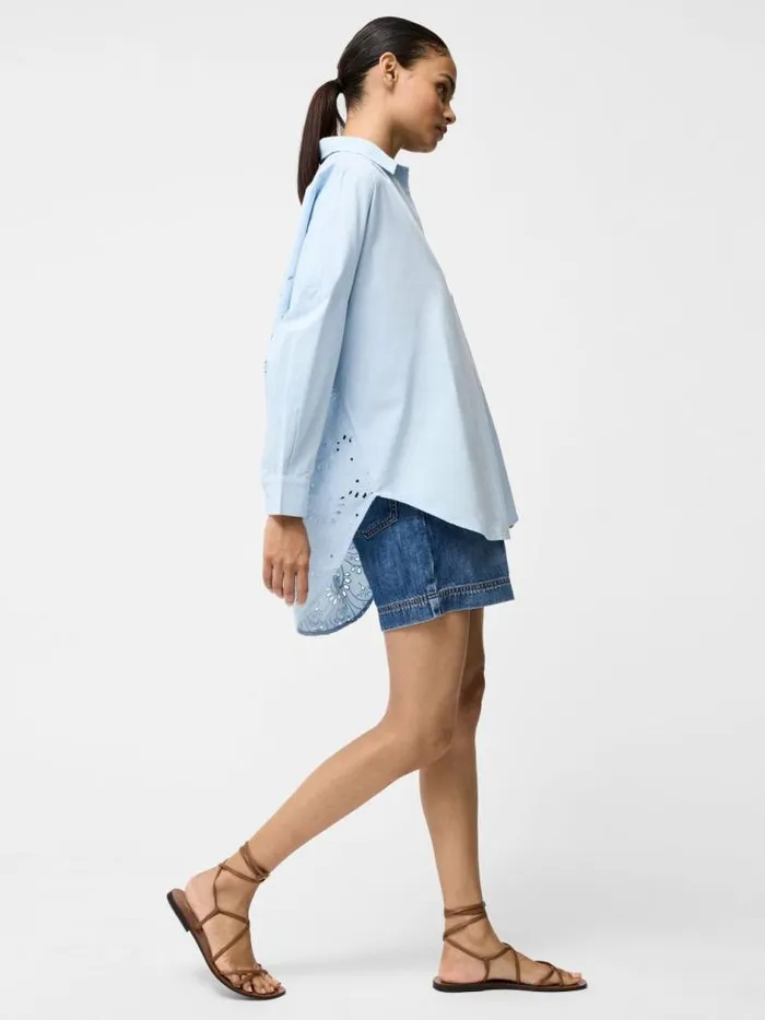 French Connection Broderie Back Long Sleeve Popover Shirt Cashmere Blue Women Tops
