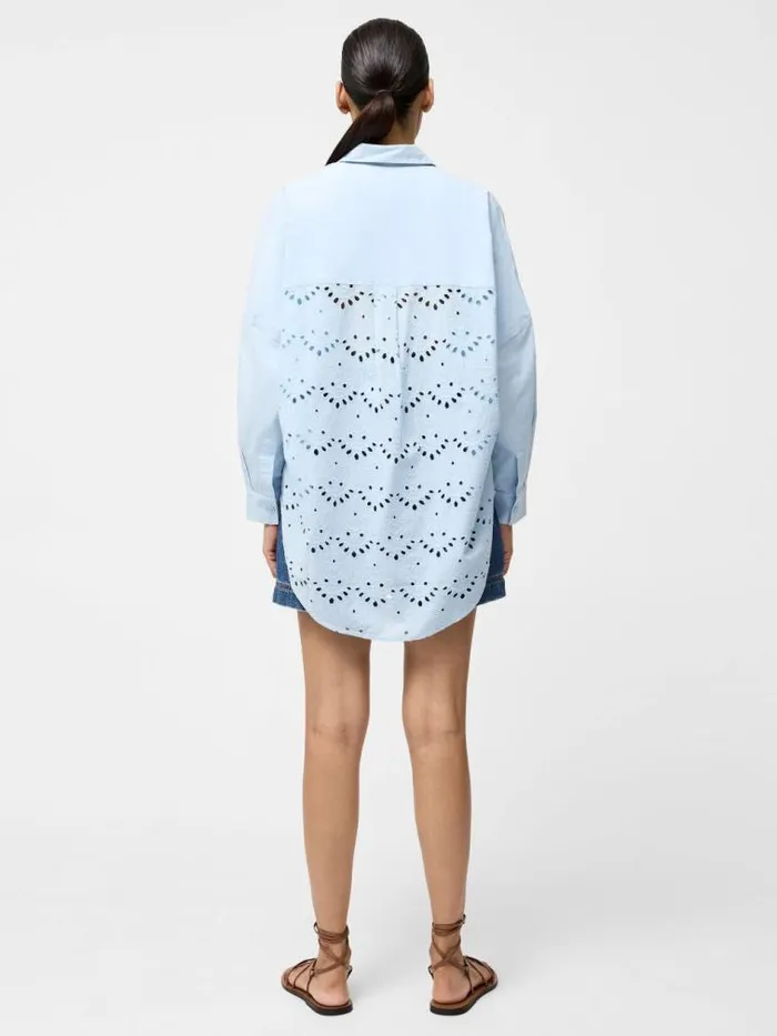 French Connection Broderie Back Long Sleeve Popover Shirt Cashmere Blue Women Tops