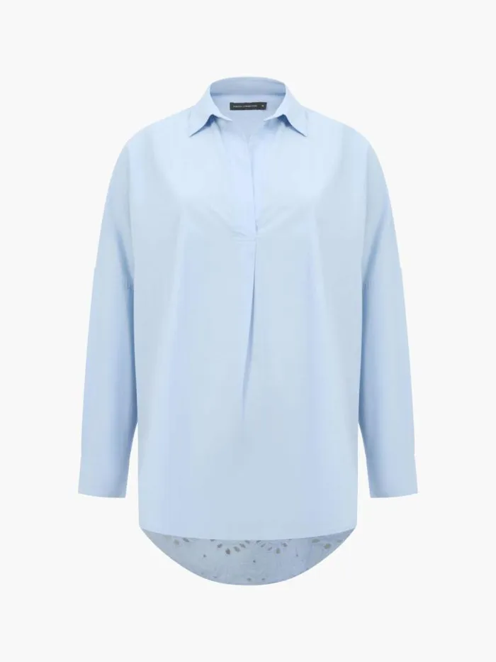 French Connection Broderie Back Long Sleeve Popover Shirt Cashmere Blue Women Tops