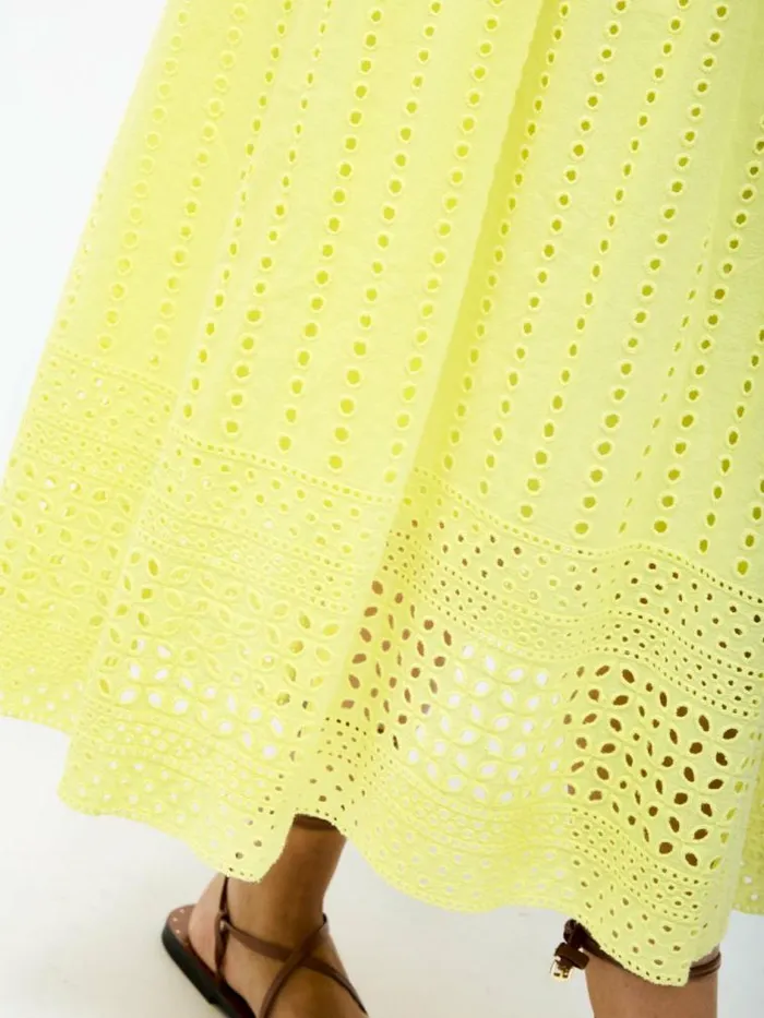 French Connection Broderie Strap Dress Lemon Gelato Women Dresses