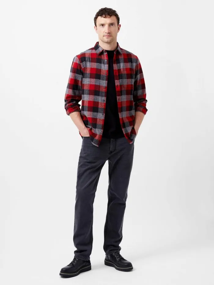 French Connection Brushed Flannel Check Shirt Burgundy Red Men Shirts