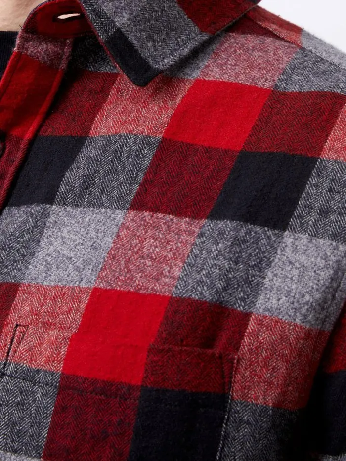 French Connection Brushed Flannel Check Shirt Burgundy Red Men Shirts