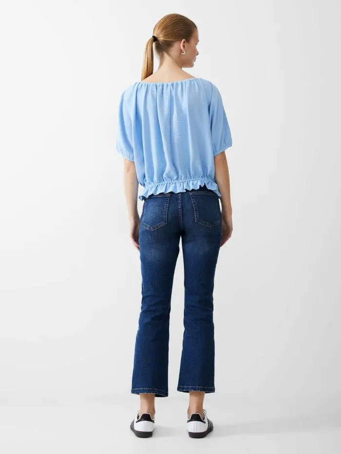 French Connection Button Crinkle Peasant Top Placid Blue Women Tops