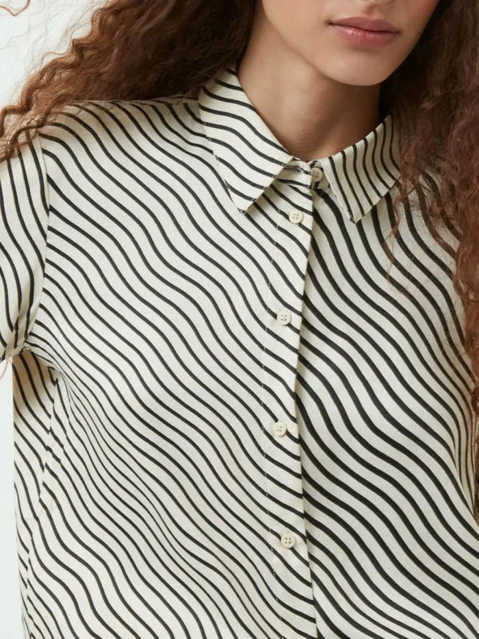 French Connection Candice Satin Stripe Shirt Blackcream Women Tops