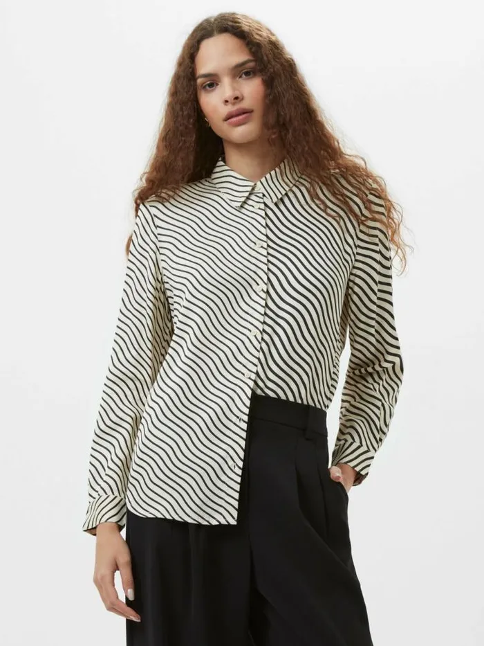 French Connection Candice Satin Stripe Shirt Blackcream Women Tops