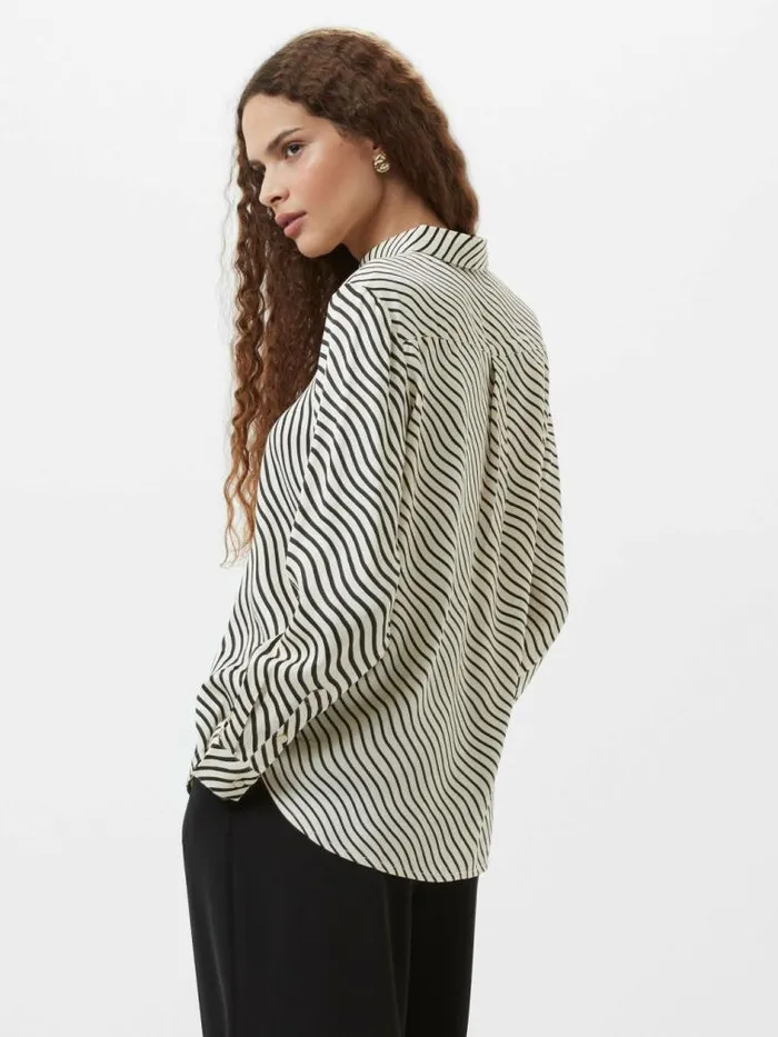 French Connection Candice Satin Stripe Shirt Blackcream Women Tops