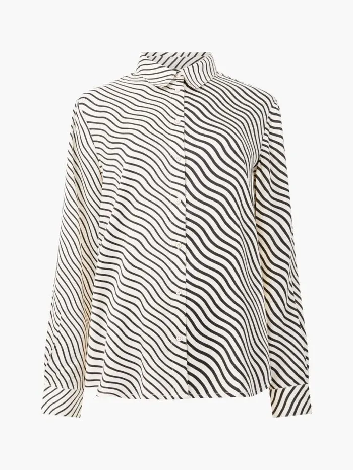 French Connection Candice Satin Stripe Shirt Blackcream Women Tops