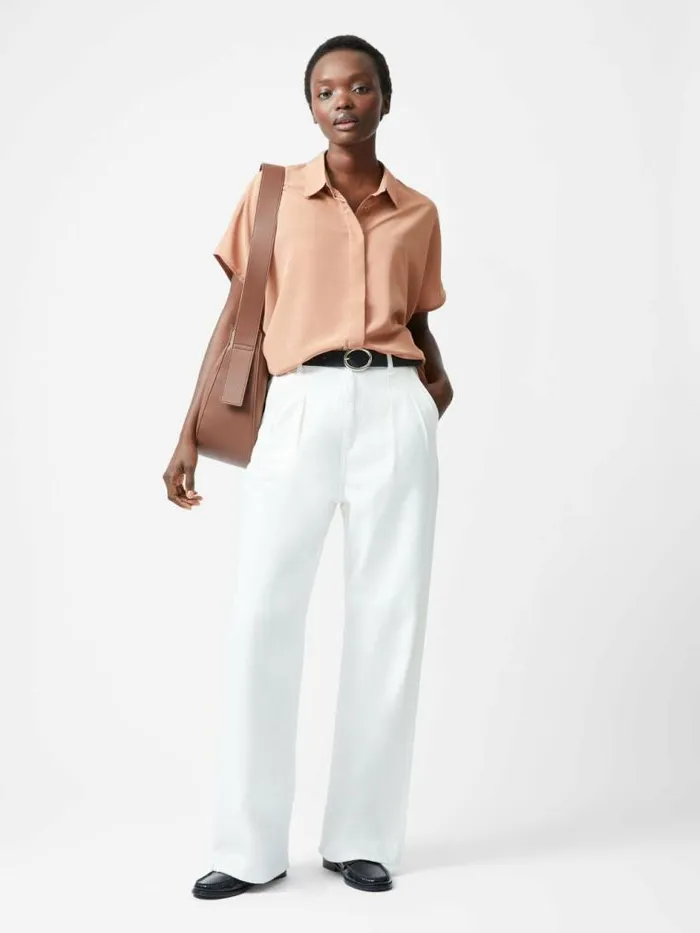 French Connection Caprina Recycled Crepe Short Sleeve Button Shirt Mocha Mousse Women Tops French Connection Caprina Recycled Crepe Short Sleeve Button Shirt Mocha Mousse Women Tops
