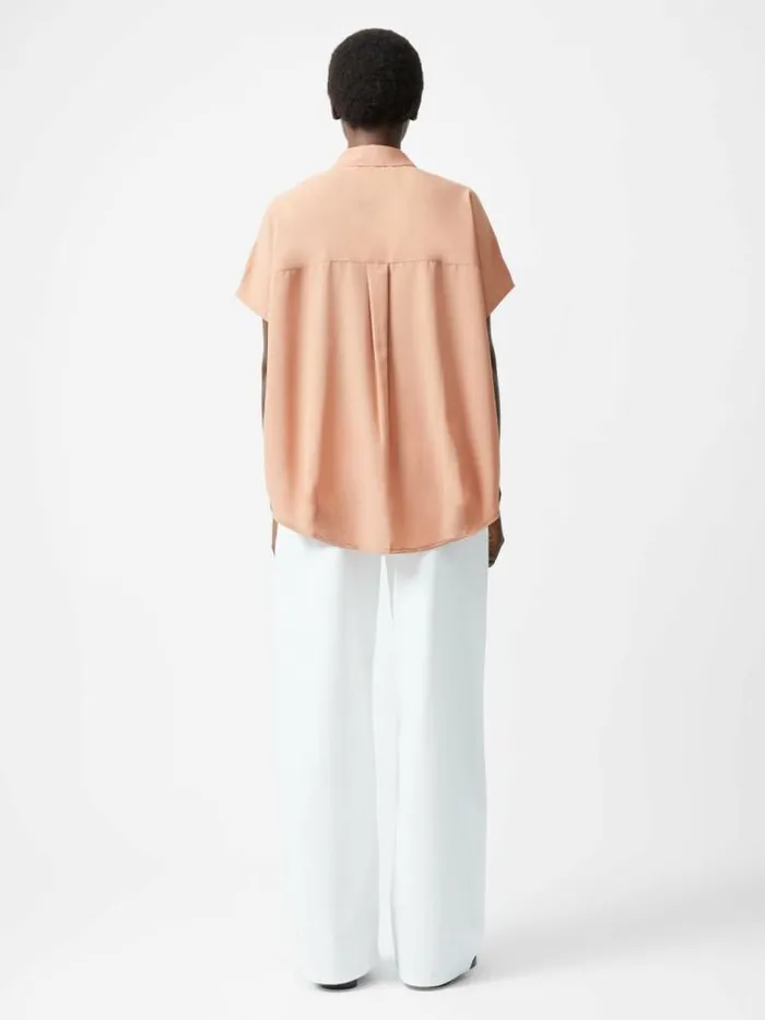 French Connection Caprina Recycled Crepe Short Sleeve Button Shirt Mocha Mousse Women Tops