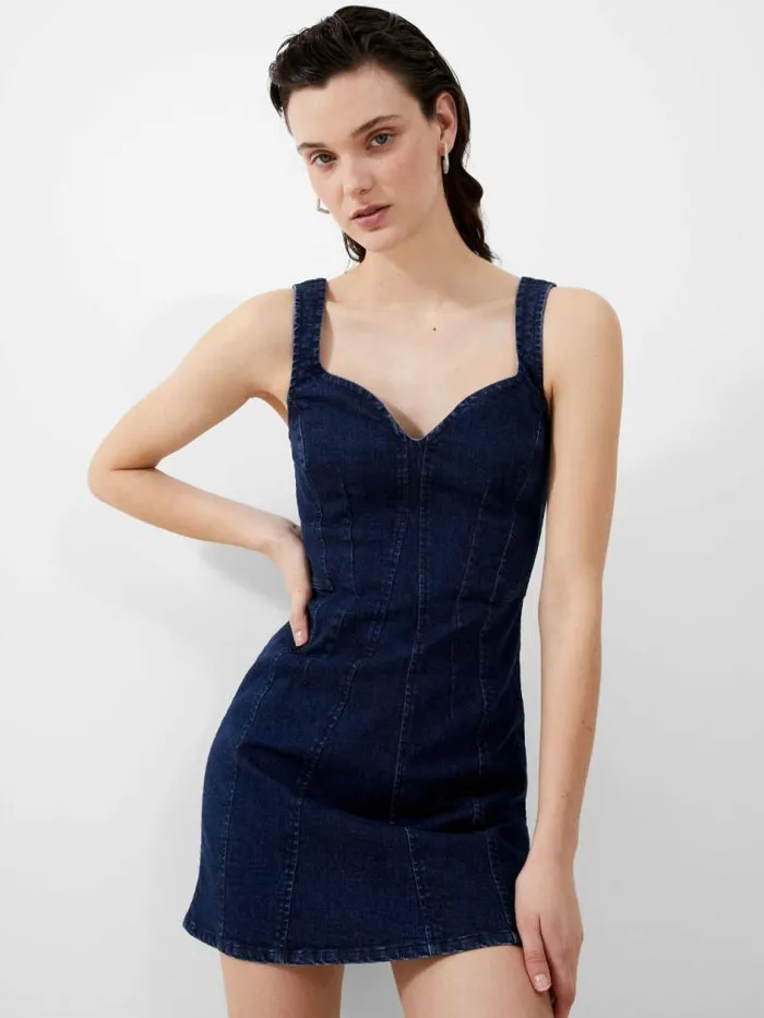 French Connection Cara Denim Mini Dress Mid Wash Women Dresses