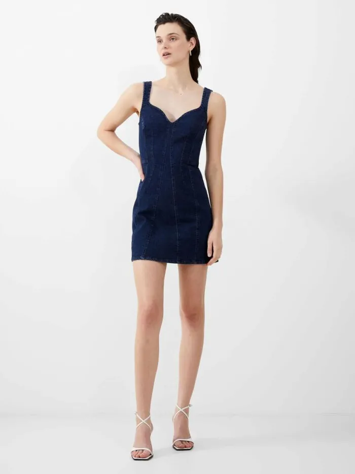 French Connection Cara Denim Mini Dress Mid Wash Women Dresses