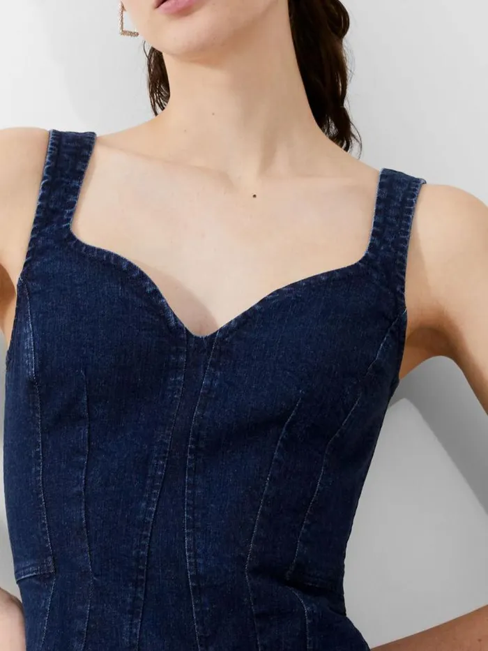 French Connection Cara Denim Mini Dress Mid Wash Women Dresses