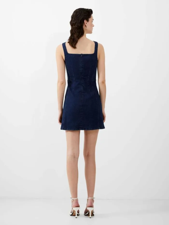 French Connection Cara Denim Mini Dress Mid Wash Women Dresses