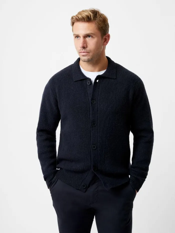 French Connection Collared ButtonDown Knit Cardigan Marine Men Knitwear