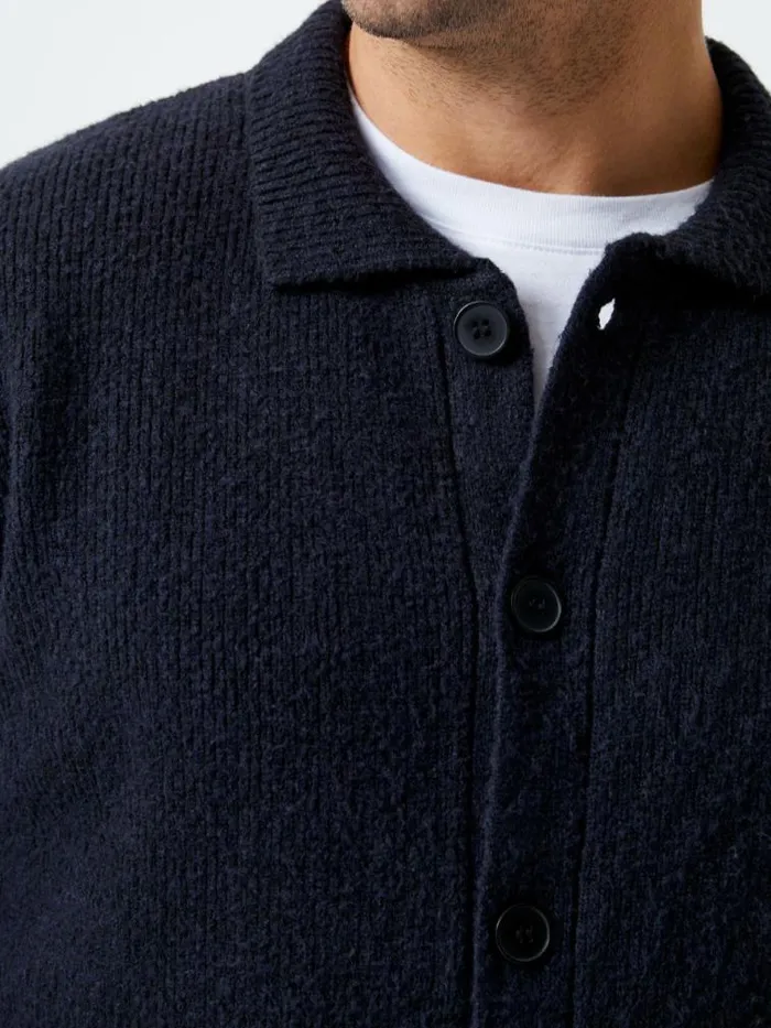French Connection Collared ButtonDown Knit Cardigan Marine Men Knitwear