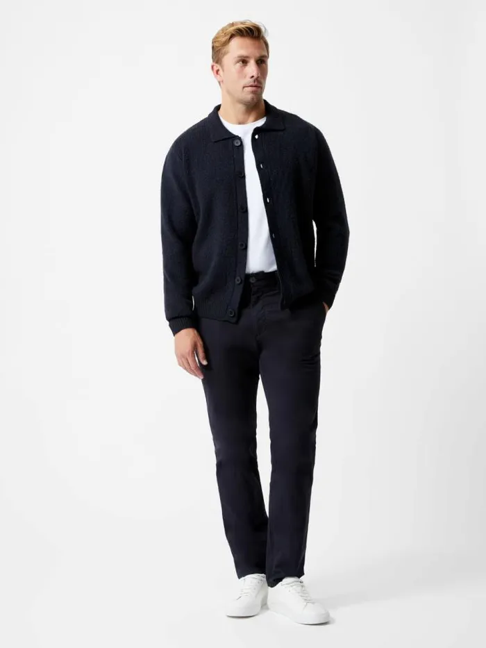French Connection Collared ButtonDown Knit Cardigan Marine Men Knitwear