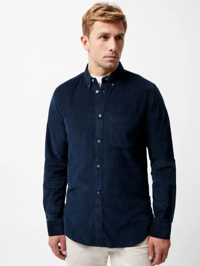 French Connection Cord Long Sleeve Shirt Marine Men Shirts