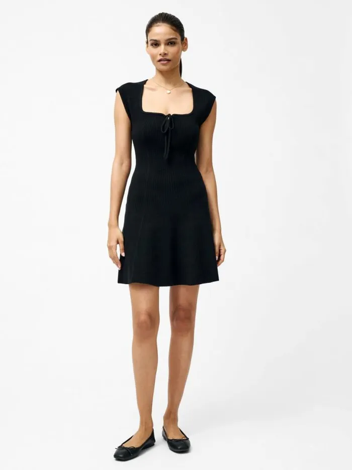 French Connection Cosysoft Tie Front Flared Mini Dress Black Women Dresses