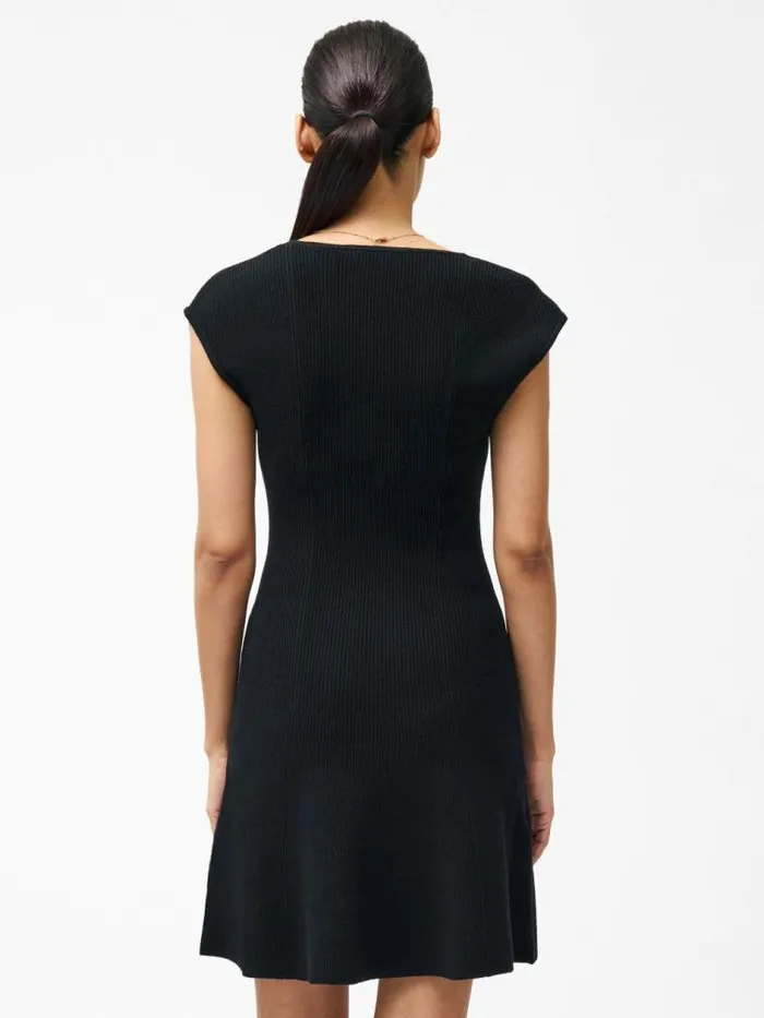French Connection Cosysoft Tie Front Flared Mini Dress Black Women Dresses