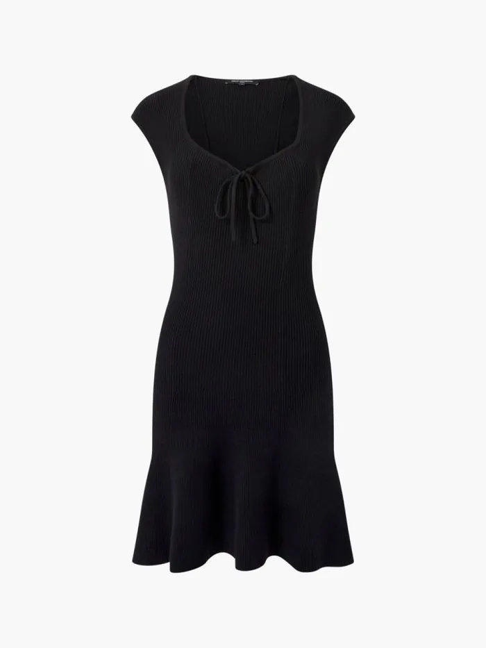 French Connection Cosysoft Tie Front Flared Mini Dress Black Women Dresses