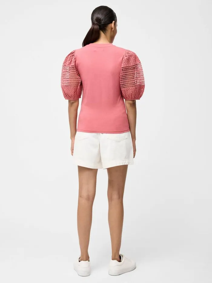 French Connection Crochet Lace Puff Sleeve Top Rose Kiss Women Tops
