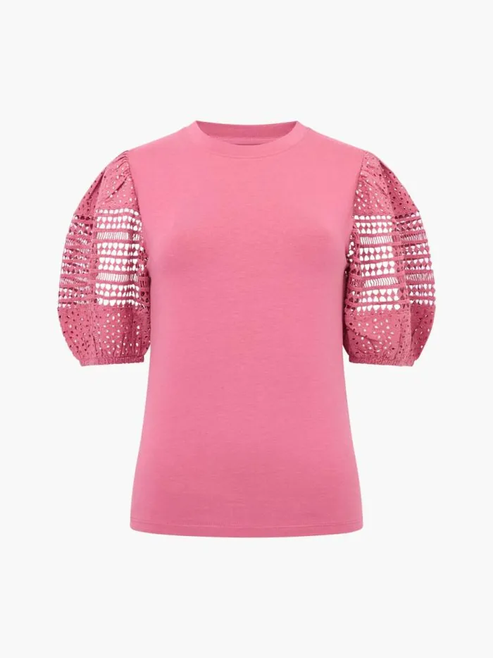 French Connection Crochet Lace Puff Sleeve Top Rose Kiss Women Tops