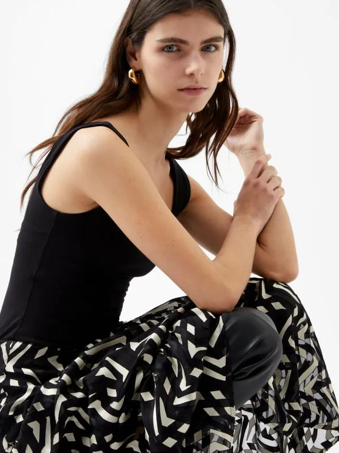 French Connection Diandra Satin Devore Skirt Blackcream Women Skirts