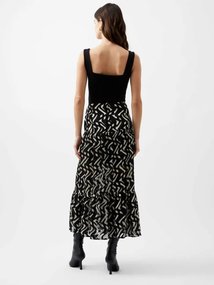 French Connection Diandra Satin Devore Skirt Blackcream Women Skirts