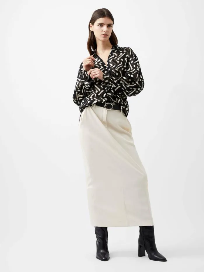 French Connection Diandra Satin Devore Top Blackcream Women Tops