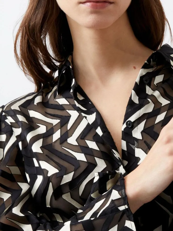 French Connection Diandra Satin Devore Top Blackcream Women Tops