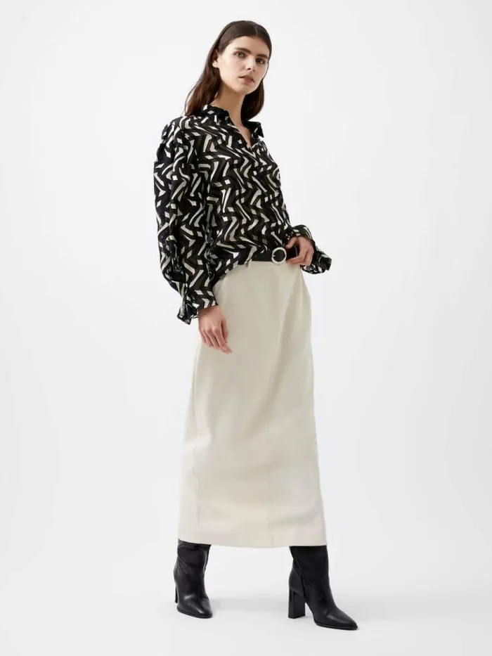 French Connection Diandra Satin Devore Top Blackcream Women Tops