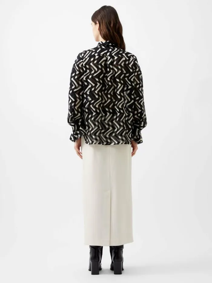 French Connection Diandra Satin Devore Top Blackcream Women Tops