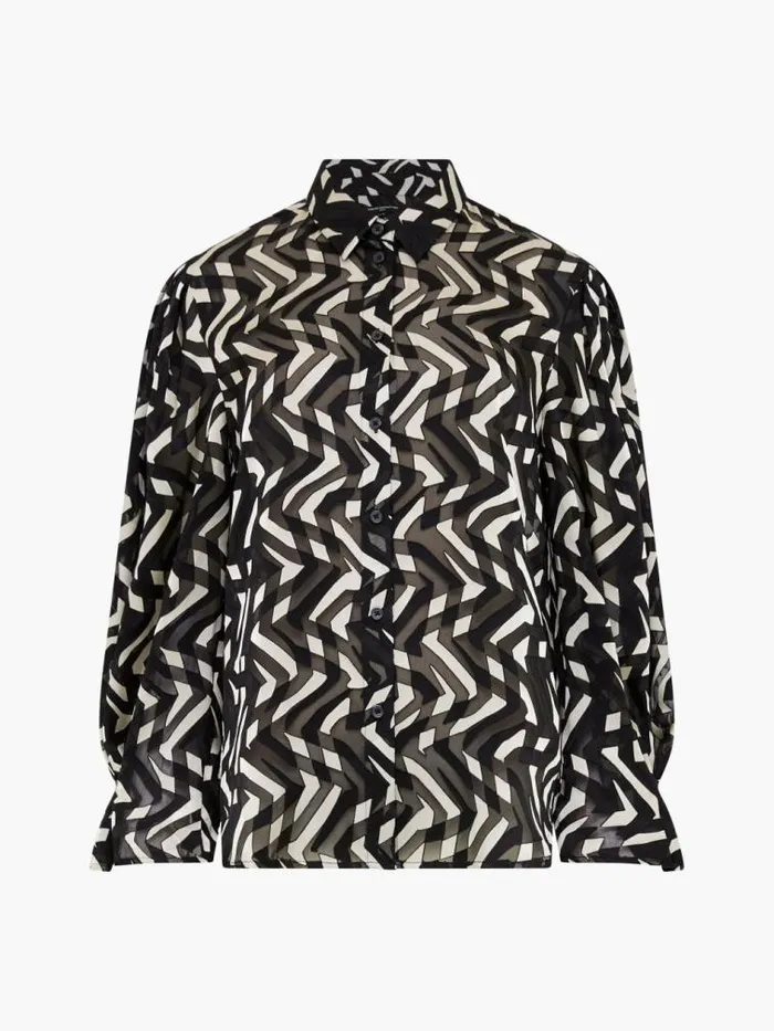 French Connection Diandra Satin Devore Top Blackcream Women Tops