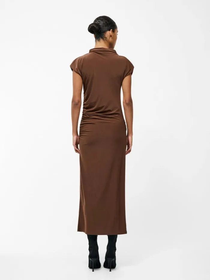 French Connection Draped Samira Mock Neck Dress Chocolate Women Dresses