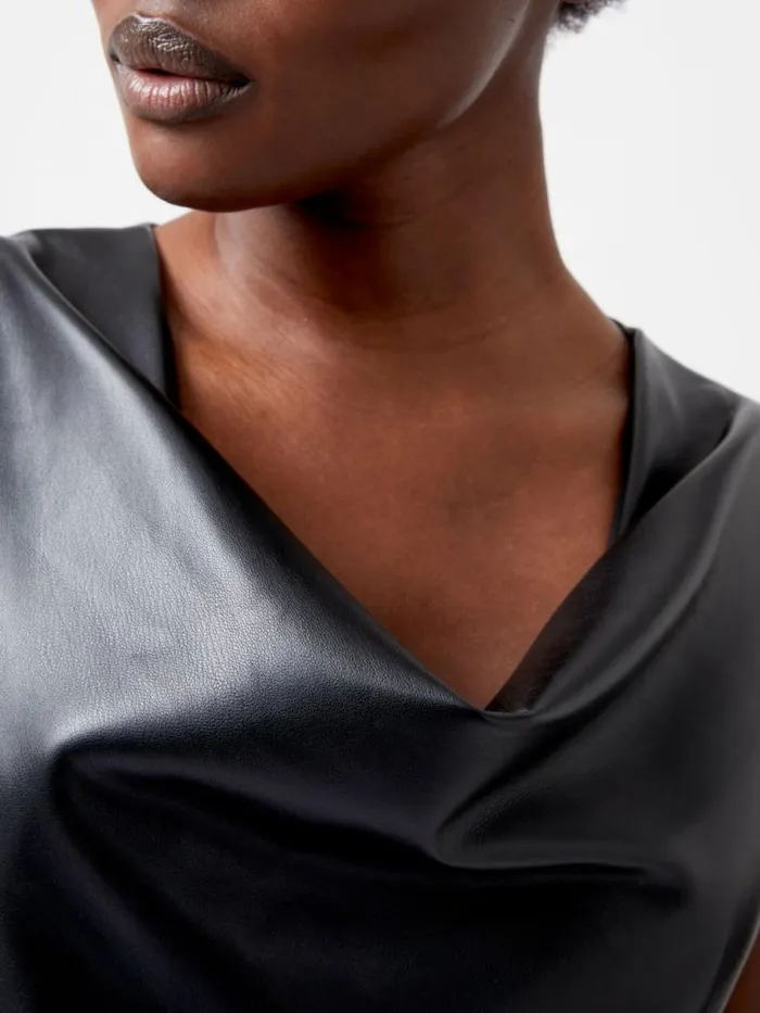 French Connection Elettra Recycled PU Cowl Neck Sleeveless Midi Dress Blackout Women Dresses