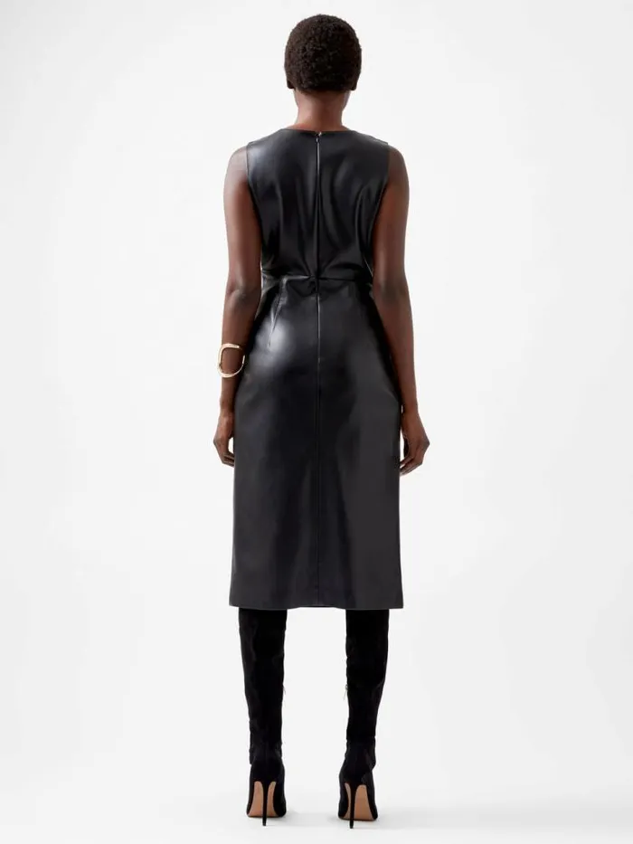 French Connection Elettra Recycled PU Cowl Neck Sleeveless Midi Dress Blackout Women Dresses