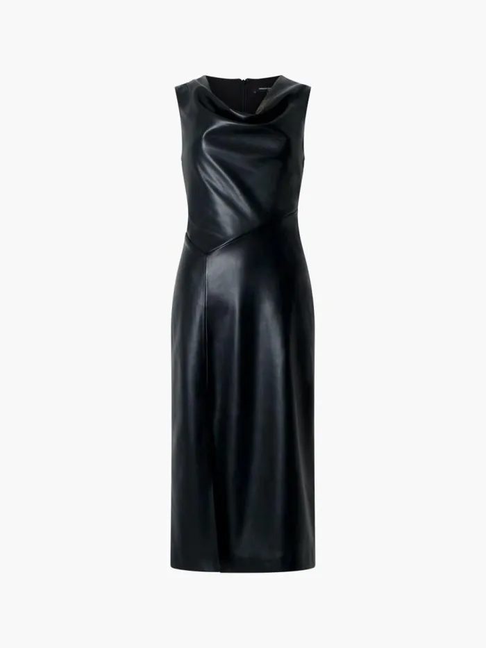 French Connection Elettra Recycled PU Cowl Neck Sleeveless Midi Dress Blackout Women Dresses