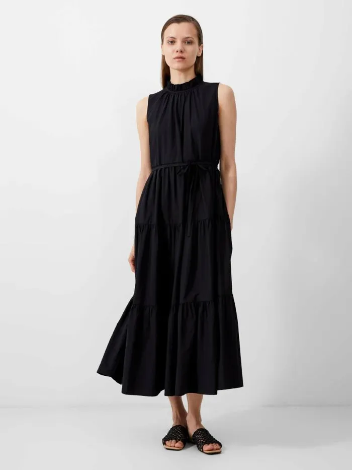 French Connection Era Poplin Midi Dress Blackout Women Dresses