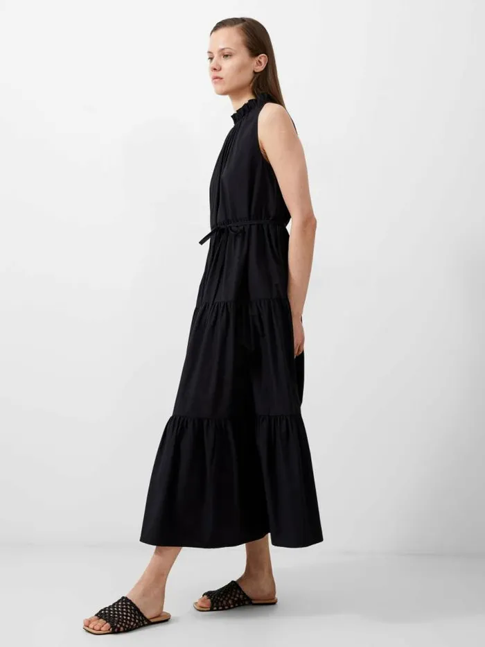 French Connection Era Poplin Midi Dress Blackout Women Dresses