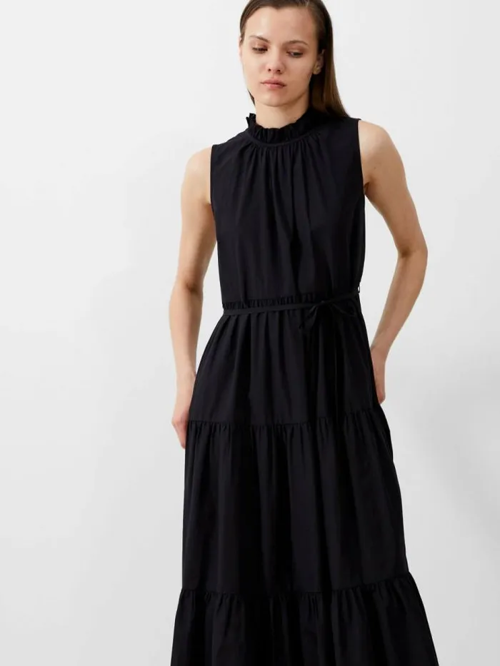 French Connection Era Poplin Midi Dress Blackout Women Dresses