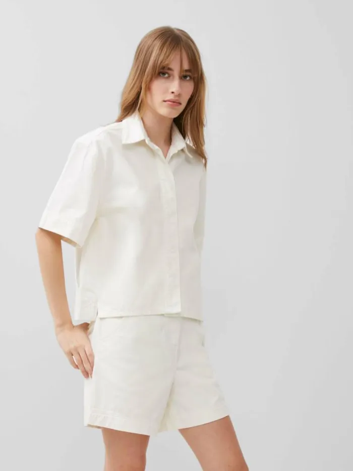 French Connection Finley Denim Short Sleeve Shirt Ecru Women Tops