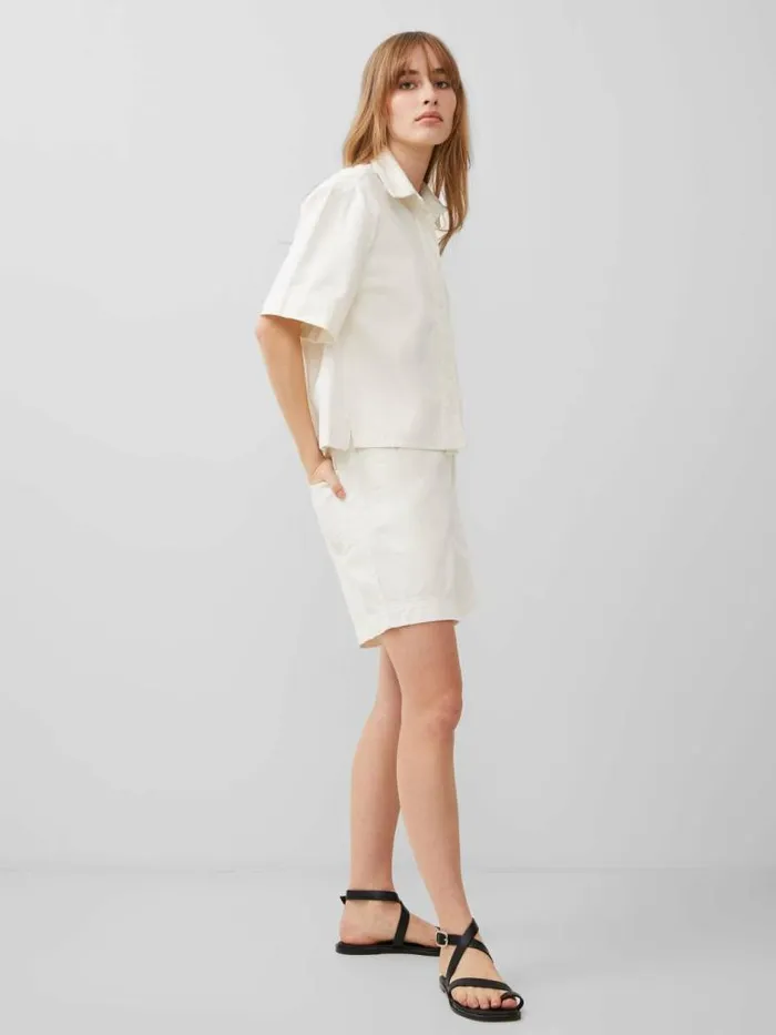 French Connection Finley Denim Short Sleeve Shirt Ecru Women Tops