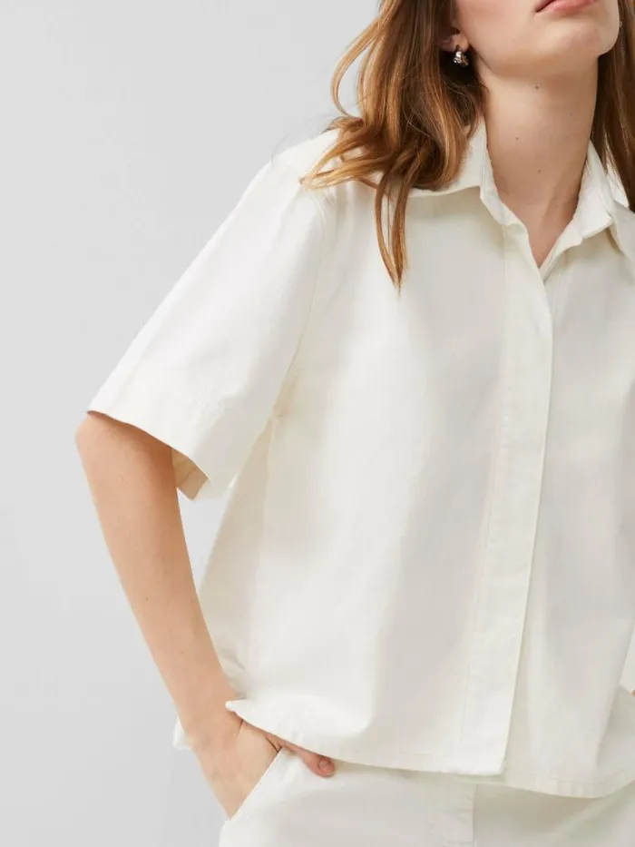 French Connection Finley Denim Short Sleeve Shirt Ecru Women Tops