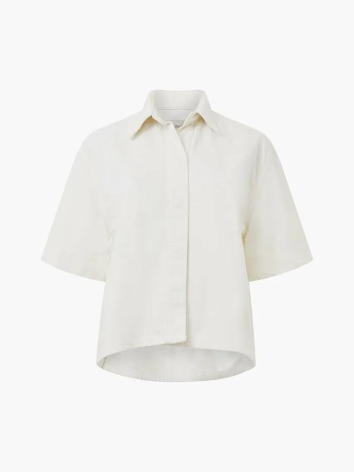 French Connection Finley Denim Short Sleeve Shirt Ecru Women Tops
