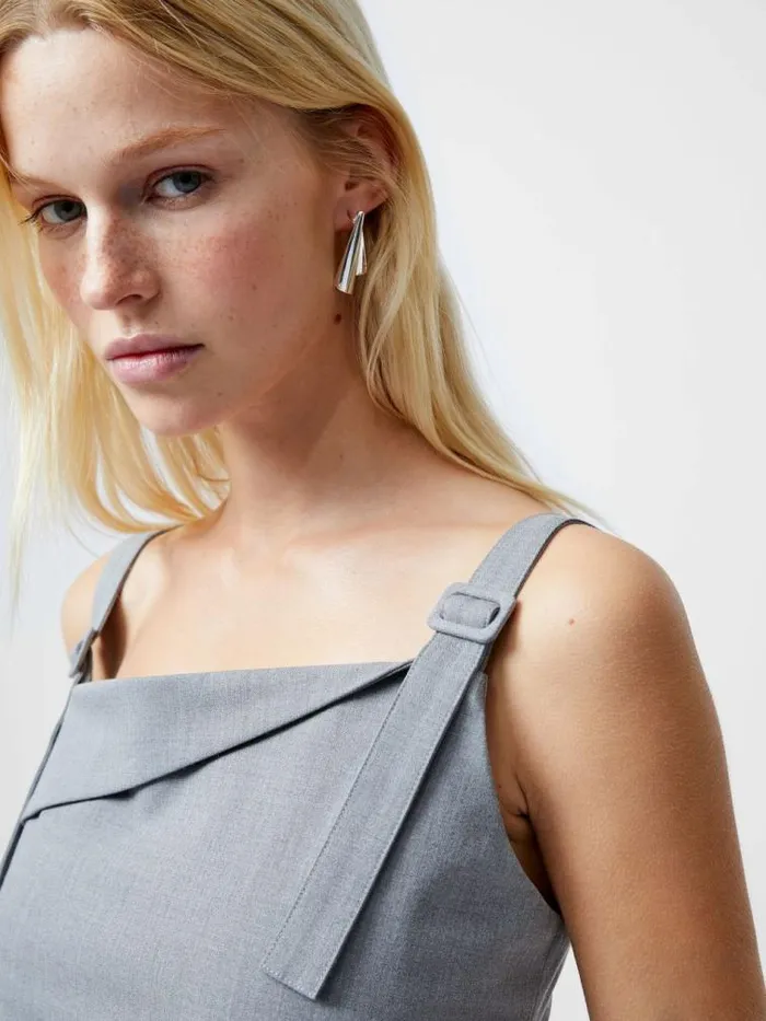 French Connection Franklin Ruched Strappy Buckle Top Grey Women Tops
