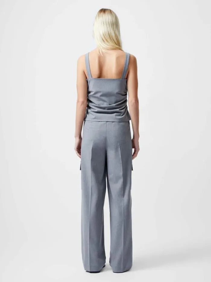 French Connection Franklin Ruched Strappy Buckle Top Grey Women Tops