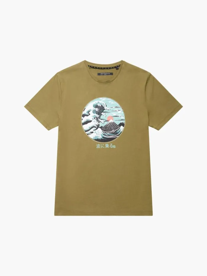 French Connection Great Wave Organic Graphic TShirt Light Green Men TShirts and Polo Shirts