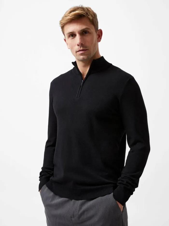 French Connection Half Zip Knitted Jumper Black Men Knitwear