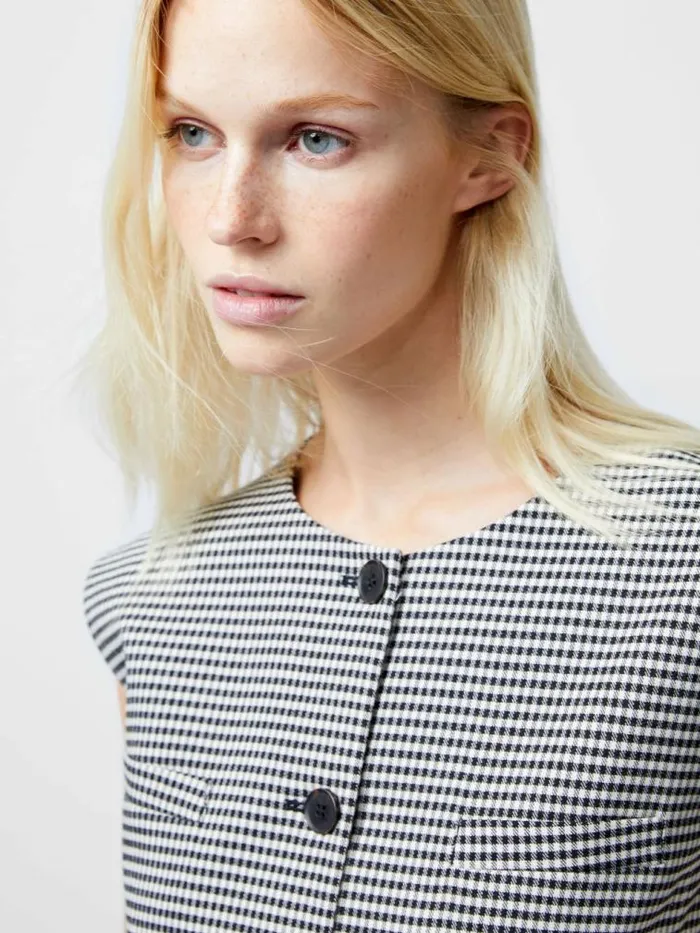 French Connection Holden Houndstooth Crew Neck Waistcoat Blackecru Women Tops