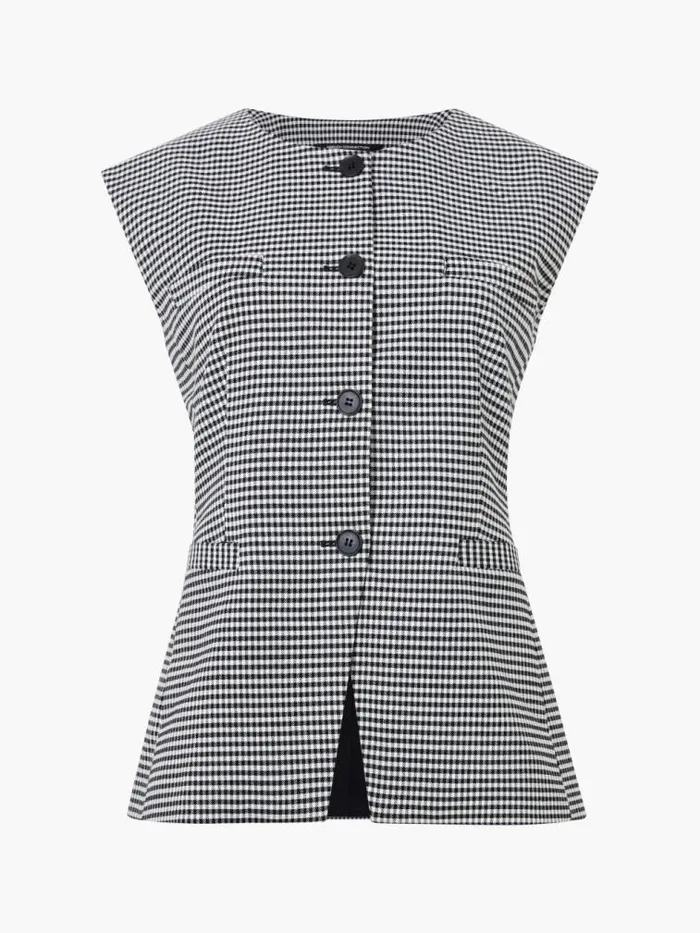 French Connection Holden Houndstooth Crew Neck Waistcoat Blackecru Women Tops